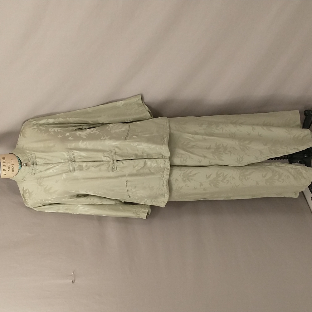 Silk Pajamas Vintage 90s Sage Green Asian Style Pockets Long Sleeve Good Quality